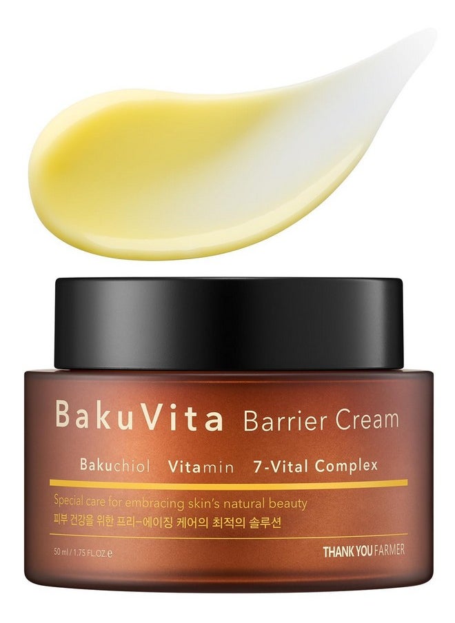 THANKYOU FARMER Bakuvita Barrier Cream Bakuchiol Retinol Alternative Vitamin C+E Cream Daily Firming Face Cream Slow Aging Vegan Korean Moisturizer 1.75 Fl Oz (50Ml)  - Image 1