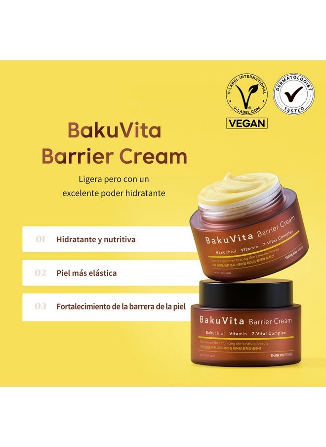 THANKYOU FARMER Bakuvita Barrier Cream Bakuchiol Retinol Alternative Vitamin C+E Cream Daily Firming Face Cream Slow Aging Vegan Korean Moisturizer 1.75 Fl Oz (50Ml)  - Image 2