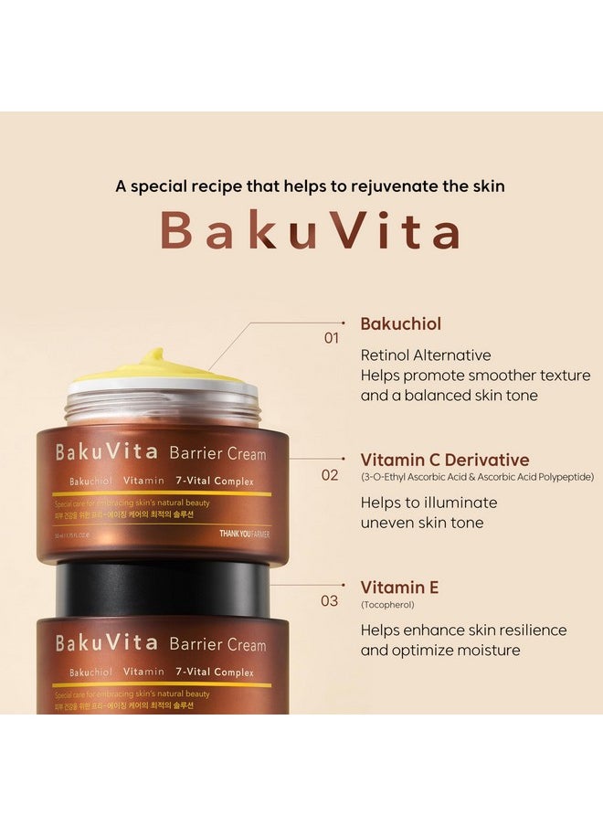 THANKYOU FARMER Bakuvita Barrier Cream Bakuchiol Retinol Alternative Vitamin C+E Cream Daily Firming Face Cream Slow Aging Vegan Korean Moisturizer 1.75 Fl Oz (50Ml)  - Image 3