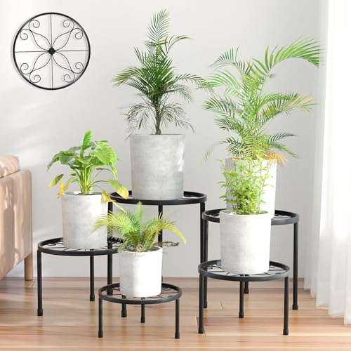 CELEORIS Metal Plant Stand Indoor Outdoor – 5 Pack Heavy Duty Iron Flower Pot Holder, Rustproof Balcony Garden Plant Rack, Black Multipurpose Planter Stand for Patio, Home & Office Decor - Image 1
