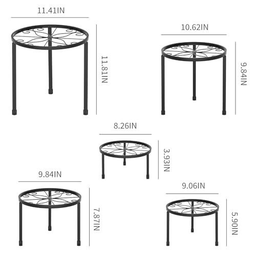 CELEORIS Metal Plant Stand Indoor Outdoor – 5 Pack Heavy Duty Iron Flower Pot Holder, Rustproof Balcony Garden Plant Rack, Black Multipurpose Planter Stand for Patio, Home & Office Decor - Image 2