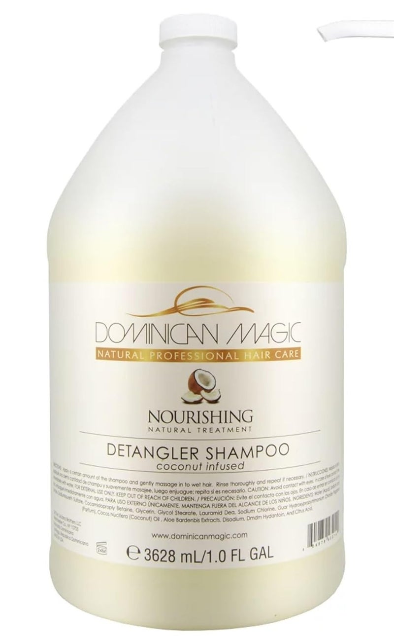 DOMINICAN MAGIC Detangler Shampoo  Coconut Infused 1 Gallon  Hydrating  Smoothing Shampoo for Dry Frizzy  Curly Hair  Deep Nourishment  TangleFree Finish