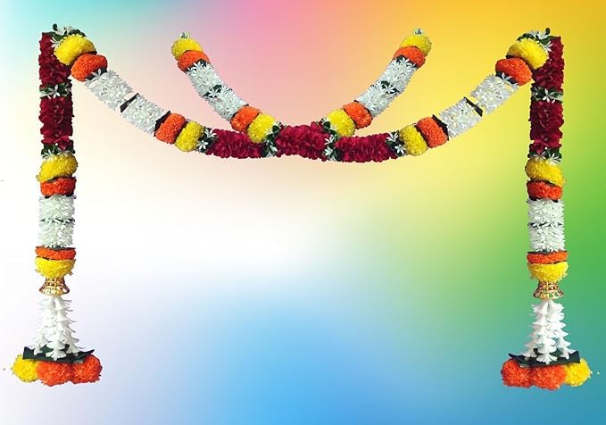 SURAKO COLLECTIONS Artificial Flower Garland Toran for Door Entrance Home Decoration Hanging 2 Pieces 5 Feet Pink with Marigold - Image 2