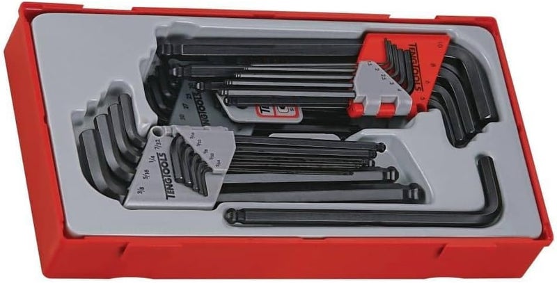Teng Tools 28 Piece Metric and SAE Ball Point Hex and Torx Allen Key Wrench Set - TTHT28, Silver