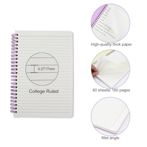 Aacehlh 5 Pack Lined Spiral Journal Notebook for Women & Men, 8.3" x 5.7",80 Sheets/160 Pages College Ruled Notebook, A5 Plastic Hardcover Notebook for Office,School,Home - Image 3