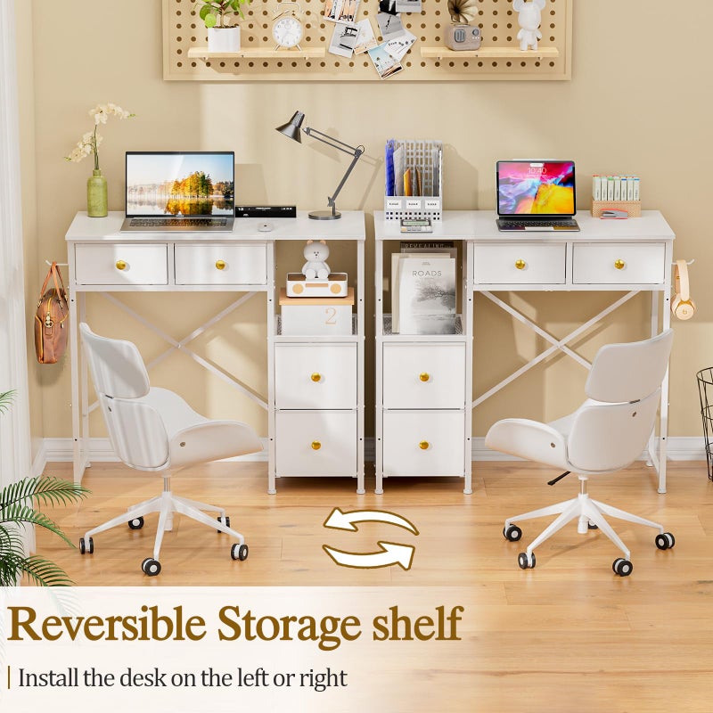 3IngSeagulls Small Computer Desk with 4 Fabric Drawers, Simple Writing Desk for Home Office, Compact Study Desks for Small Spaces, Kids Desk Study for Bedroom, White - Image 3