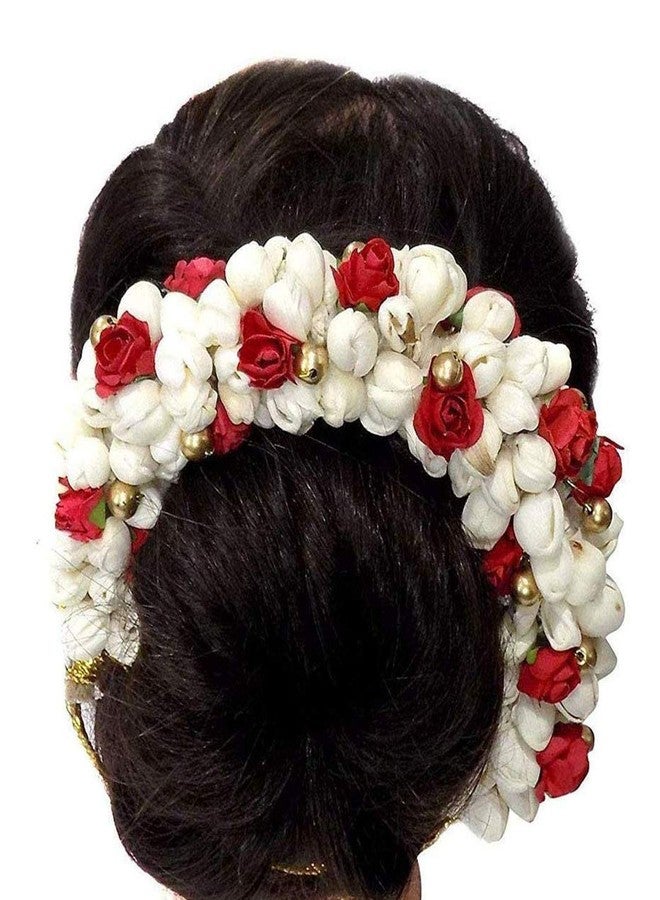 Maahal™ Gajra for Hair Bun Making, Hair Gajra/Vani Accessories for Women Stylish, White & Red, Pack of 1 - Image 4