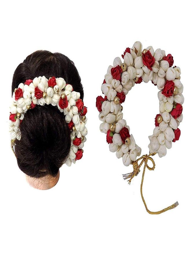 Maahal™ Gajra for Hair Bun Making, Hair Gajra/Vani Accessories for Women Stylish, White & Red, Pack of 1 - Image 2
