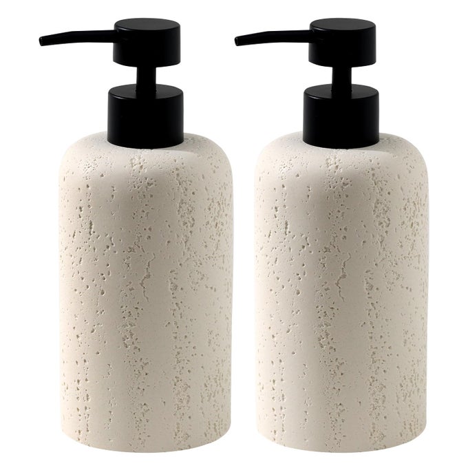SOAP DISPENSERS 400ML 135 OZ 2 PCS LUXURIOUS HAND DISH LOTION SHAMPOO SOAP DISPENSER JAR TRAVERTINE SOAP PUMP BOTTLES FOR KITCHEN BATHROOM COUNTERTOP CREAM