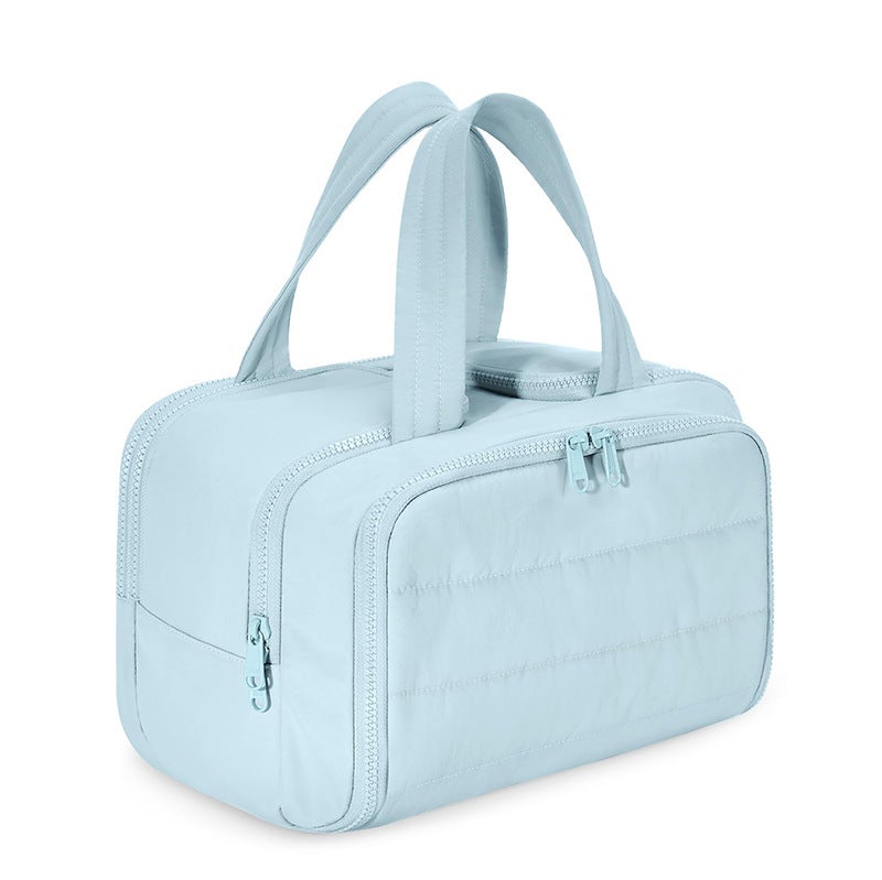 Large Capacity Cosmetic Toiletry Bag, Portable Hand Wash Bag with Wide Opening - Blue - Image 1