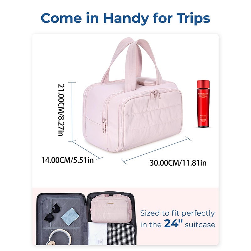 Large Capacity Cosmetic Toiletry Bag, Portable Hand Wash Bag with Wide Opening - Blue - Image 3