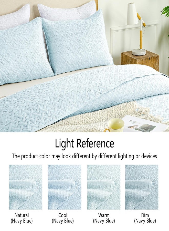 FLYMME Quilts Queen Size, Lightweight Sky Blue Bedspreads, Basket Weave Pattern,Ultra Soft Microfiber Bed Coverlet 3 Pieces for All-Season (1 Quilt, 2 Shams) - Image 5
