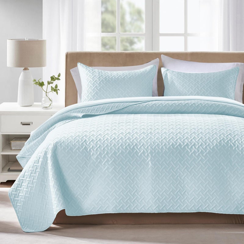 FLYMME Quilts Queen Size, Lightweight Sky Blue Bedspreads, Basket Weave Pattern,Ultra Soft Microfiber Bed Coverlet 3 Pieces for All-Season (1 Quilt, 2 Shams) - Image 1