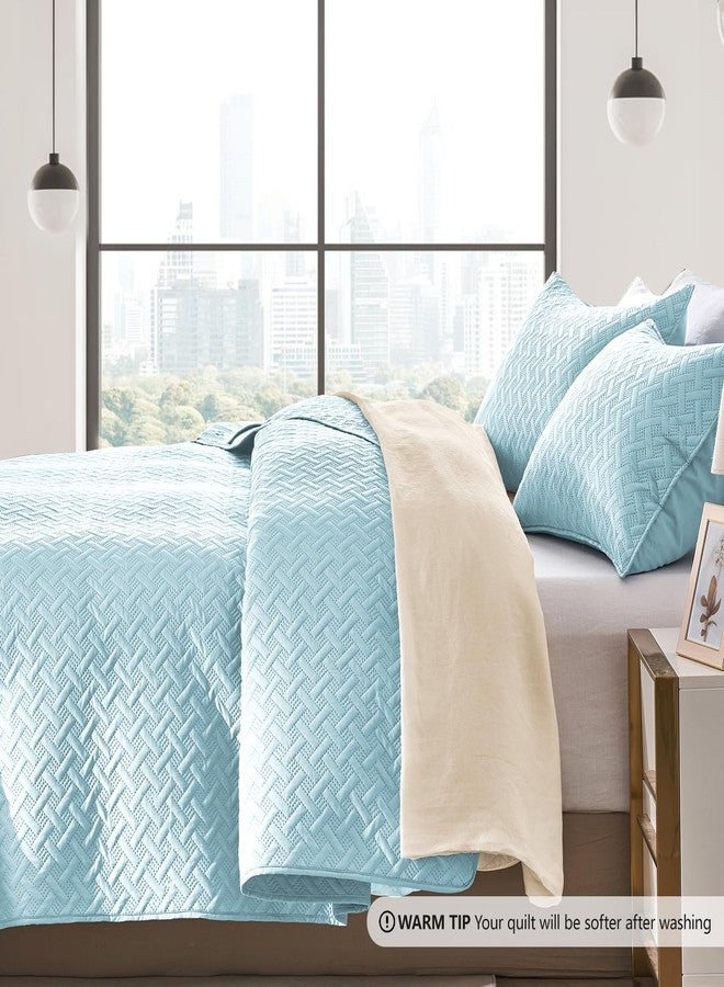 FLYMME Quilts Queen Size, Lightweight Sky Blue Bedspreads, Basket Weave Pattern,Ultra Soft Microfiber Bed Coverlet 3 Pieces for All-Season (1 Quilt, 2 Shams) - Image 3