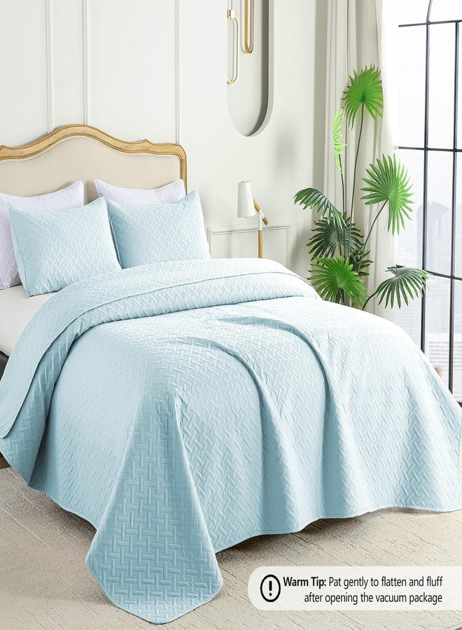 FLYMME Quilts Queen Size, Lightweight Sky Blue Bedspreads, Basket Weave Pattern,Ultra Soft Microfiber Bed Coverlet 3 Pieces for All-Season (1 Quilt, 2 Shams) - Image 2