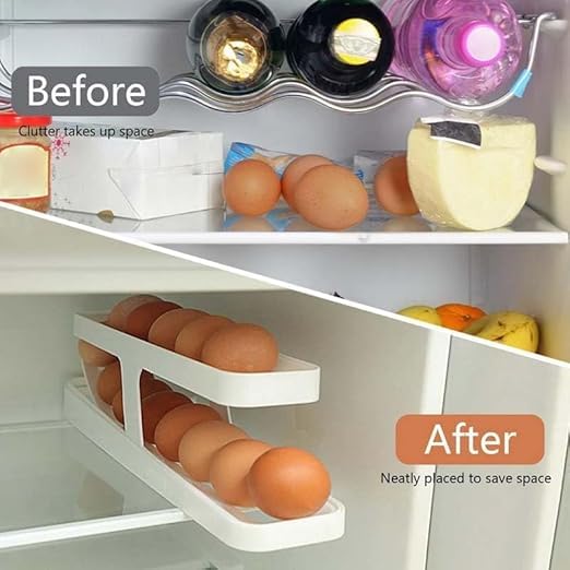 KMOTID Egg Holder For Refrigerator Rolling Egg Dispenser Space Saving Automatic Egg Storage Container Organizer For Refrigerator Kichen Cabinet White 1 PCS - Image 5