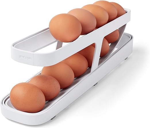KMOTID Egg Holder For Refrigerator Rolling Egg Dispenser Space Saving Automatic Egg Storage Container Organizer For Refrigerator Kichen Cabinet White 1 PCS - Image 1