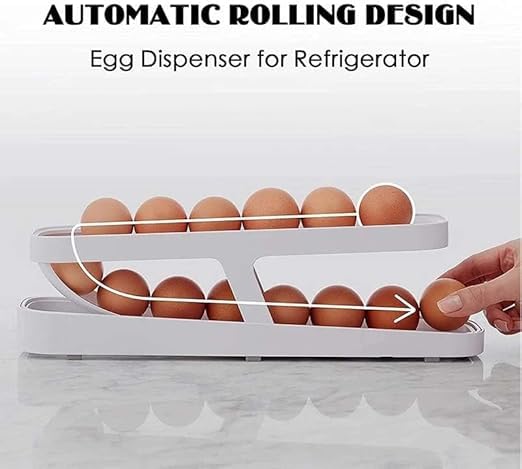 KMOTID Egg Holder For Refrigerator Rolling Egg Dispenser Space Saving Automatic Egg Storage Container Organizer For Refrigerator Kichen Cabinet White 1 PCS - Image 3