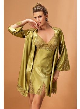 Nurteks 5325 Women's Satin Thread Strap Nightgown Dressing Gown Set - Green 