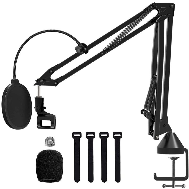 Audio Array AA-01 Suspension Boom Scissor Microphone Stand | Double Layer Mesh Pop Filter | 70cm Sturdy Boom Arm with 1.8kg Capacity | 5/8" to 3/8" Screw Adapter | Mic Holder, Foam Cover, Cable Ties - Image 1