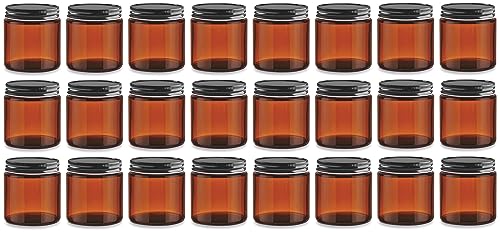 North Mountain Supply 4 Ounce Amber Glass Straight Sided Mason Canning Jars  with 58mm Black Metal Lids  Case of 24