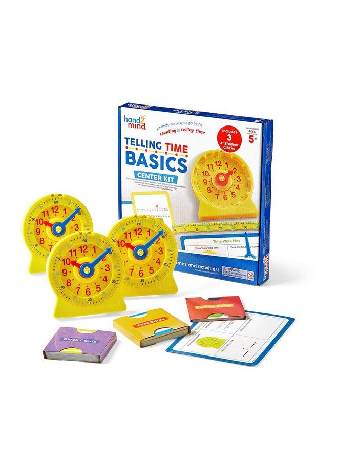 hand2mind Hand2Mind Telling Time Basics Center Kit - Learn to Tell Time Activity Set with Analog Classroom Clock for Kids - Image 1
