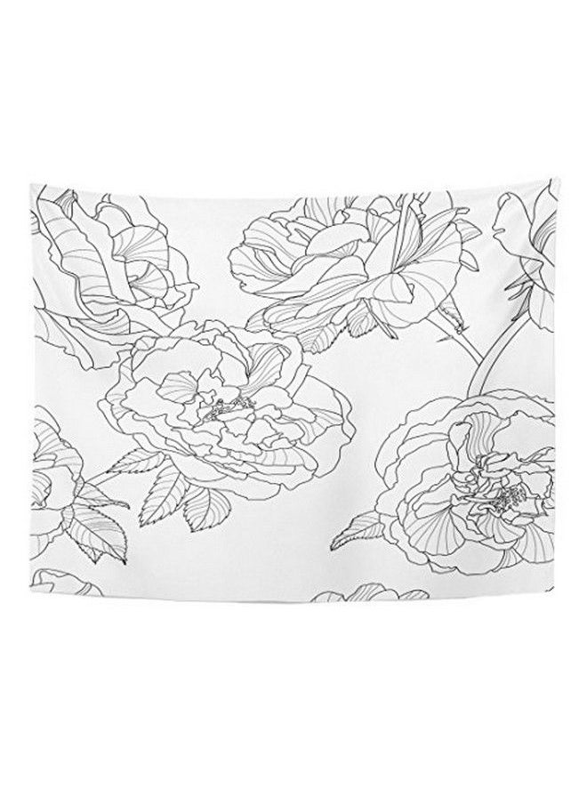 Emvency Tapestry Grey Line Floral Black White Outline Rose Flowers Design Linear Home Decor Wall Hanging Living Room Bedroom Dorm 60X80 Inches  - Image 1