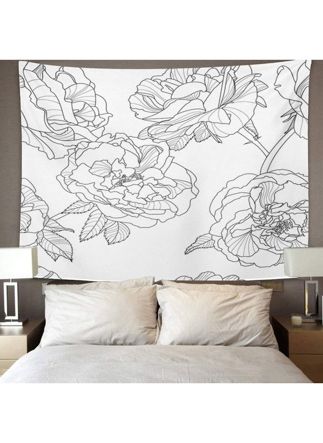 Emvency Tapestry Grey Line Floral Black White Outline Rose Flowers Design Linear Home Decor Wall Hanging Living Room Bedroom Dorm 60X80 Inches  - Image 5