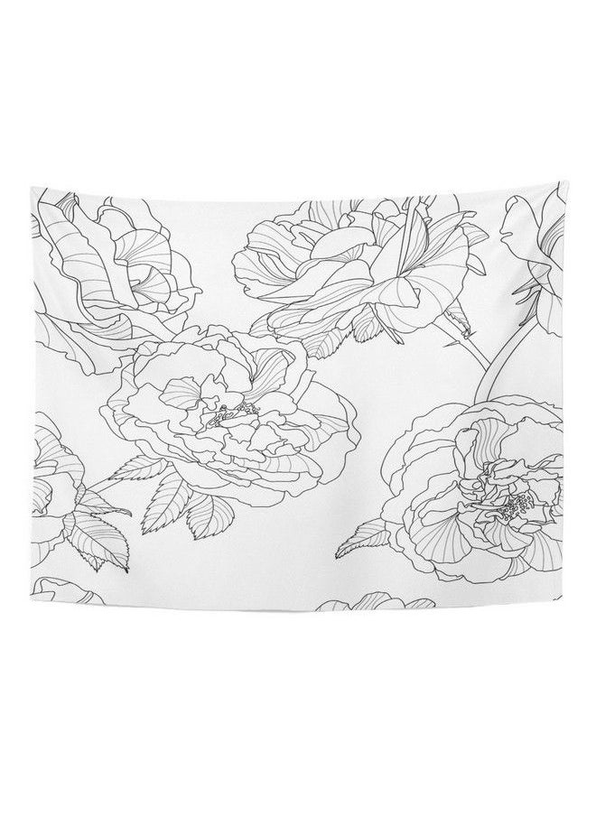Emvency Tapestry Grey Line Floral Black White Outline Rose Flowers Design Linear Home Decor Wall Hanging Living Room Bedroom Dorm 60X80 Inches  - Image 2