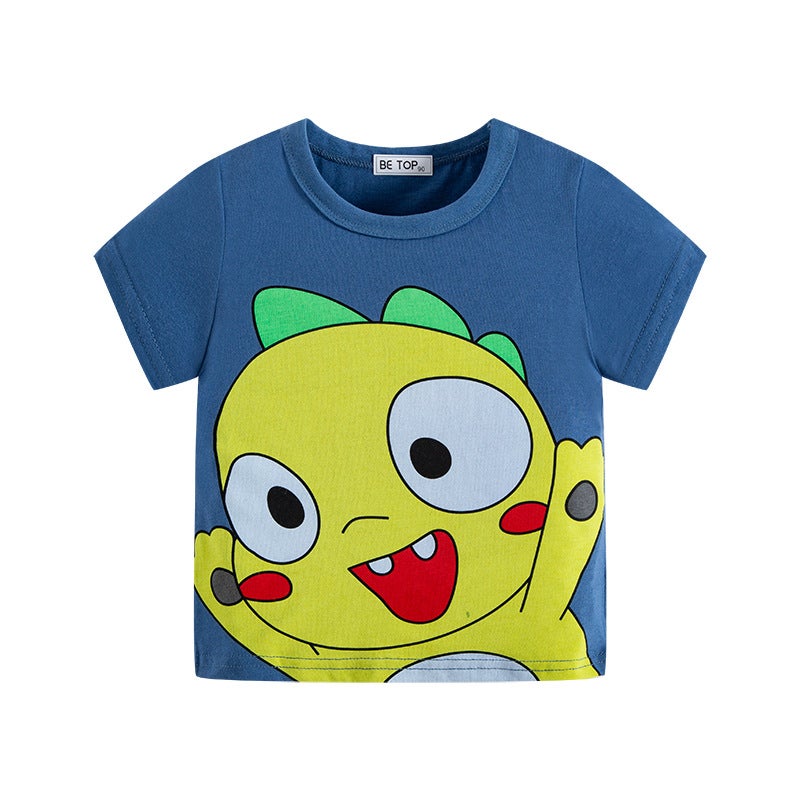 Betop Kidsren's Clothing 2025 Summer Kidsren's Short-Sleeved Cartoon Dinosaur Print Boys Export Trendy Brand T-Shirt Dropshipping - Image 1