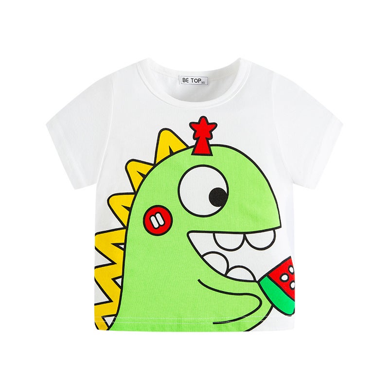 Betop Kidsren's Clothing 2025 Summer Kidsren's Short-Sleeved Cartoon Dinosaur Print Boys Export Trendy Brand T-Shirt Dropshipping - Image 3