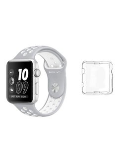 NIBEMINENT Nike Design Sports Silicone Wrist Band with a Protective TPU Case For Apple Watch 42-44mm Grey/clear 