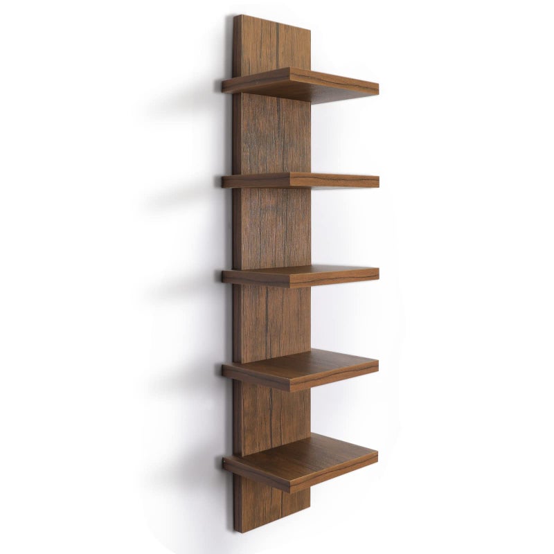 Homaterial 5 Tier Wall Shelf Unit Decorative Wall Mount Vertical ShelvingModern Column Floating Shelves for Bedrooms Bathrooms 55 x 72 x 31Rustic Brown