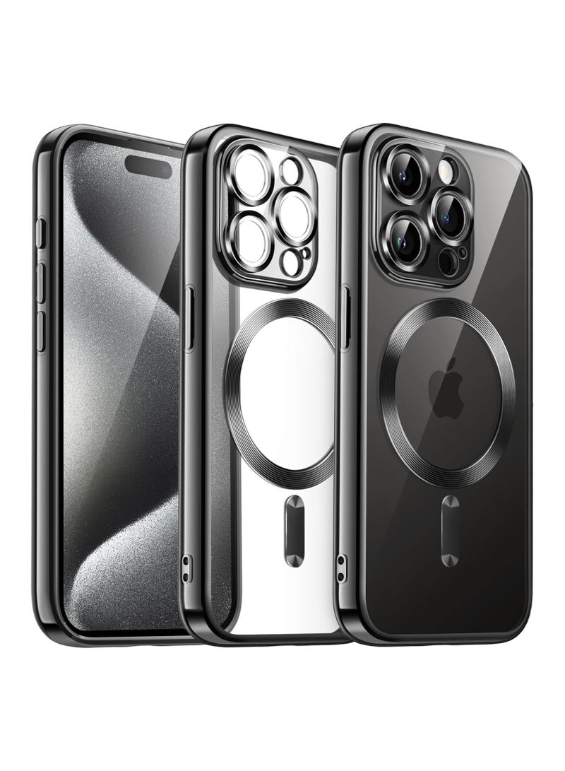 Magnetic Clear Case for iPhone 15 Pro 6.1-Inch, Camera Lens Full Protection, Soft TPU Phone Cover, Compatible with MagSafe Wireless Charging, Shockproof TPU Phone Cover (Black) - Image 1