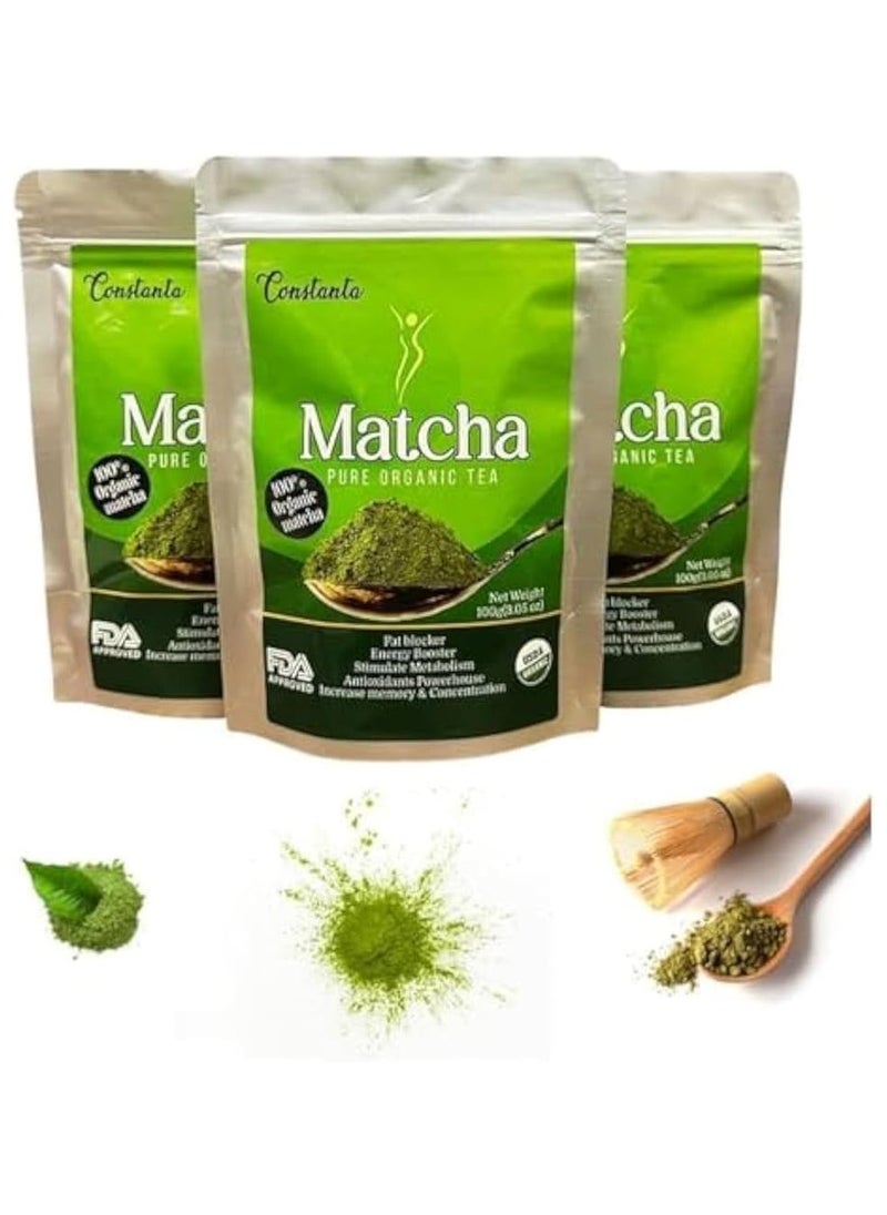 CONSTANTA Organic Matcha Tea, Green Tea Powder a Natural Fat Blocker, Energy Booster, Antioxidant Powerhouse, and Memory-Concentration Enhancer for Slimming and Weight Loss, 100g. 
