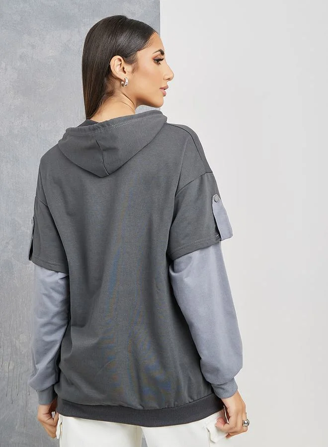 Take Two Oversized Two For One Drop Shoulder Drawstring Hoodie