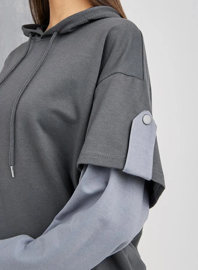 Take Two Oversized Two For One Drop Shoulder Drawstring Hoodie