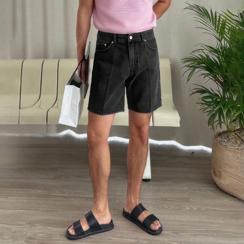 Men's American Retro Blue Denim Shorts – Summer Washed Distressed Straight Leg Slim  Fit - Image 2