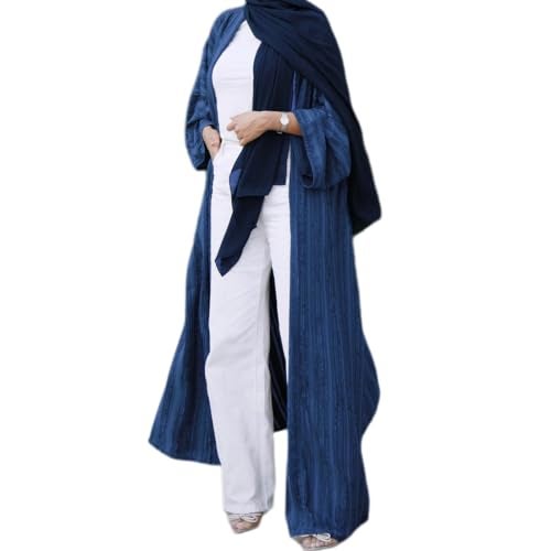 IWEMEK Front Open Abayas with Hijab Scarf Womens Prayer Clothes Islamic Kaftans Long Robe Abaya Dress for Women Dubai Style Cardi Robe Dark Blue M - Image 1