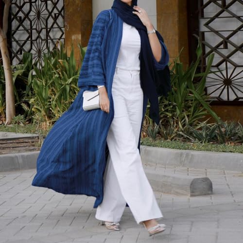 IWEMEK Front Open Abayas with Hijab Scarf Womens Prayer Clothes Islamic Kaftans Long Robe Abaya Dress for Women Dubai Style Cardi Robe Dark Blue M - Image 3
