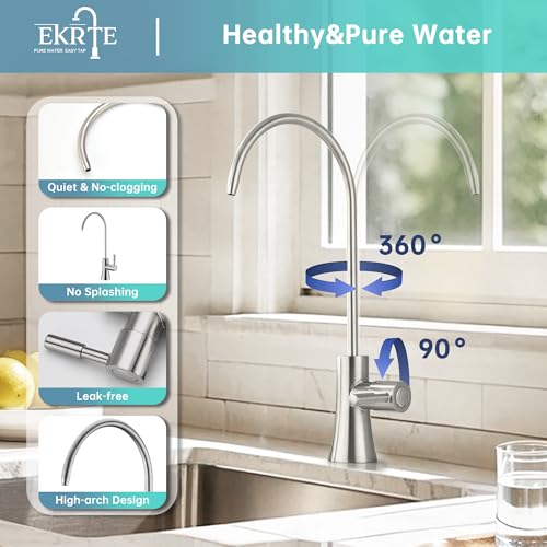 EKRTE Brass Drinking Water Faucet, Filtered Water Reverse Osmosis RO Faucet for Kitchen Sink, Brushed Nickel Reverse Osmosis Tap for Kitchen Sink - Image 4