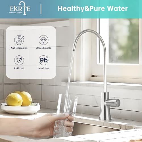 EKRTE Brass Drinking Water Faucet, Filtered Water Reverse Osmosis RO Faucet for Kitchen Sink, Brushed Nickel Reverse Osmosis Tap for Kitchen Sink - Image 3