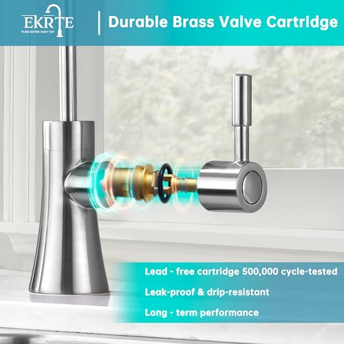 EKRTE Brass Drinking Water Faucet, Filtered Water Reverse Osmosis RO Faucet for Kitchen Sink, Brushed Nickel Reverse Osmosis Tap for Kitchen Sink - Image 5
