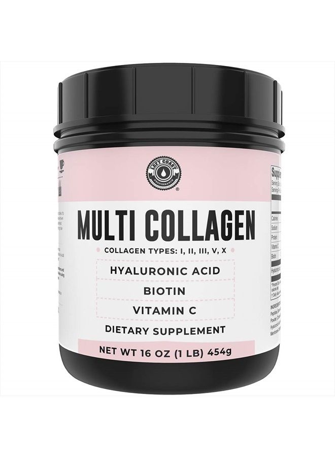 Left Coast Performance Collagen with Biotin, Hyaluronic Acid, Vitamin C, 1 lb Powder. Hydrolyzed Multi Peptide Protein. Types I, II, III, V, X, Collagen for Hair, Skin, Nails*. Collagen Supplement for Women, Men  - Image 1
