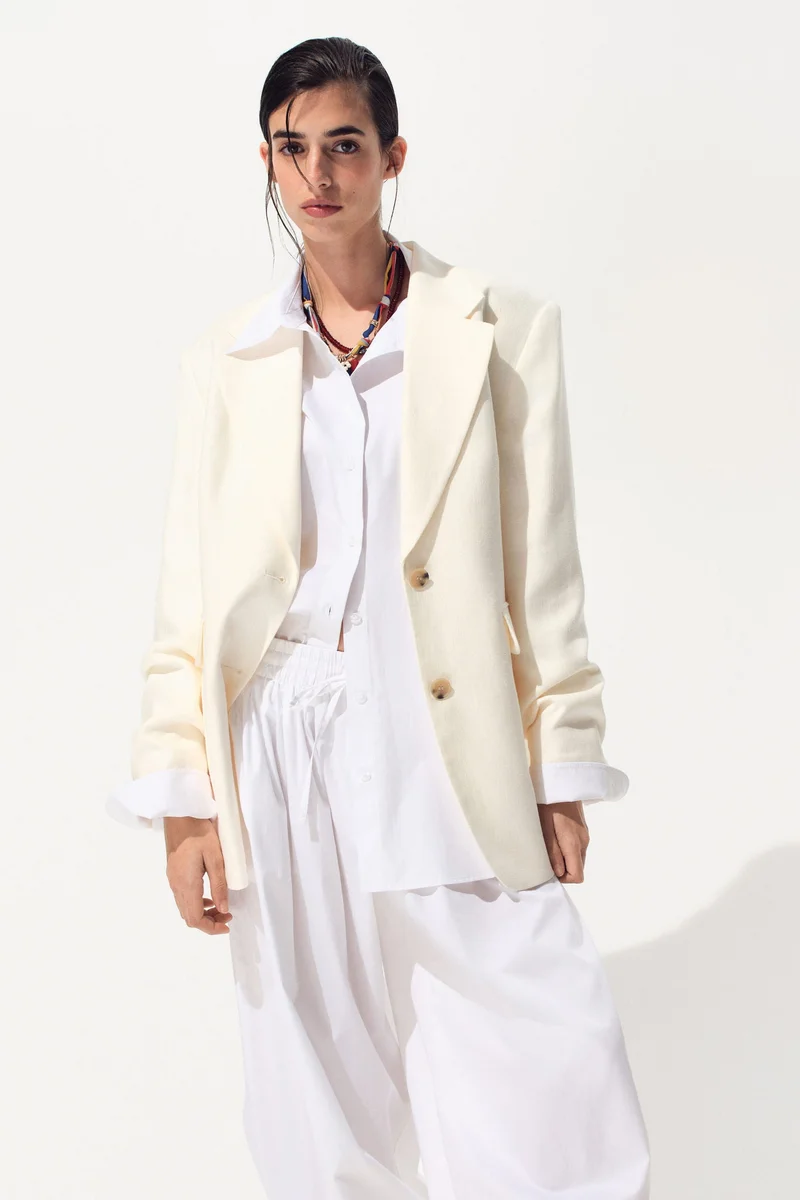 H&M Single-breasted linen-blend blazer