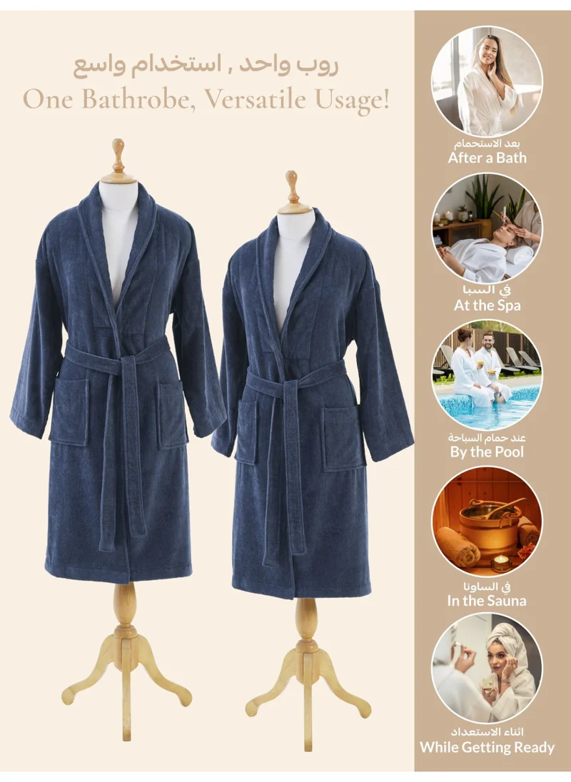Donetella Unisex 100% Cotton Velour Bathrobe Large & Extra Large Size, 400 GSM, Luxurious & Absorbent, Soft Velvet Feel, Ankle-Length with Shawl Collar & Pockets