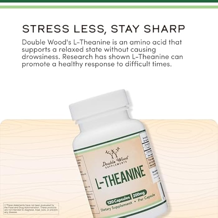 Double Wood Supplements L-Theanine 200mg Double Strength - Supports Health Sleep Response and Relaxation - 120 Capsules (Third Party Tested, Gluten Free, Vegan) by Double Wood - Image 4