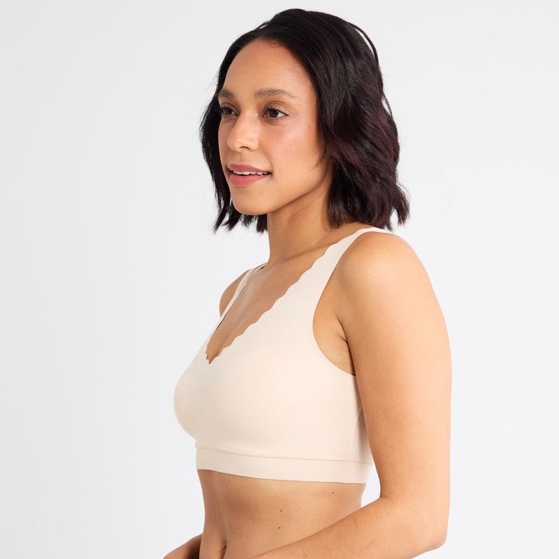 Floatley Cozy Scalloped Bra Comfort Wirefree Full Coverage Seamless Bra with Embedded Pad for Women Size L - Image 2