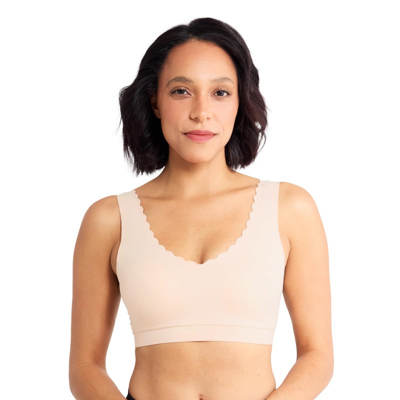 Floatley Cozy Scalloped Bra Comfort Wirefree Full Coverage Seamless Bra with Embedded Pad for Women Size L - Image 1
