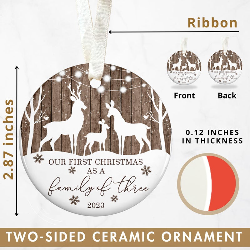 Family Christmas Ornaments 2023  New Mom and Dad Gifts First Time 2023 First Time Parent Gifts  Baby First Christmas Ornament 2023 Family of 3 Christmas Ornament 2023  Ceramic Ornament 2023